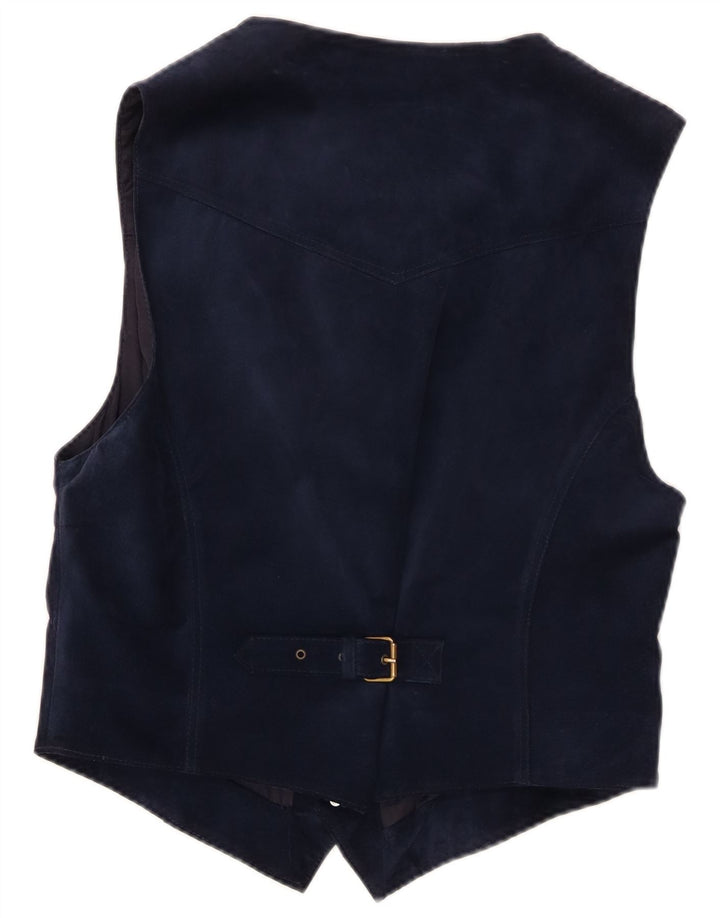 Gilet vintage da uomo in pelle scamosciata piccolo blu navy