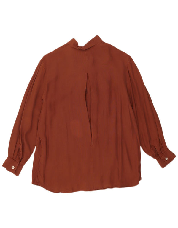 Camicetta camicia a maniche lunghe da donna vintage UK 16 grande marrone