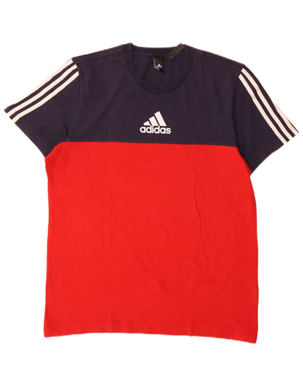 T-shirt grafica da uomo Adidas Top Large in cotone color block blu navy