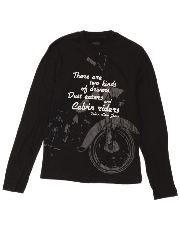 CALVIN KLEIN JEANS Top grafico da uomo a maniche lunghe piccolo in cotone nero