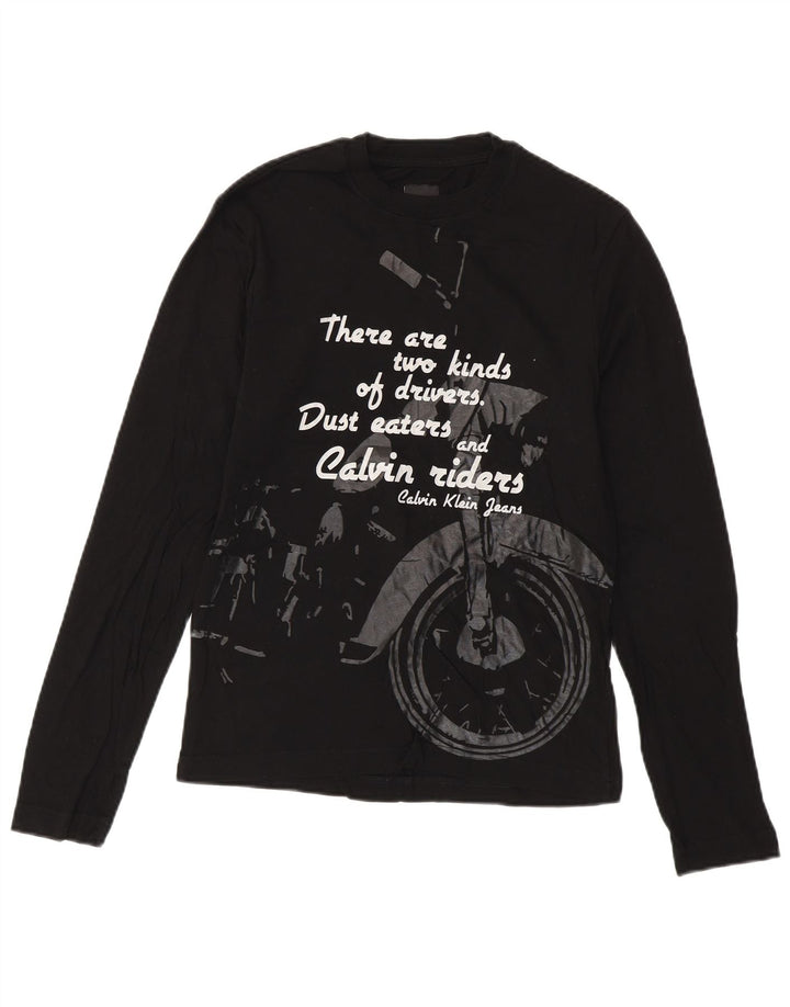 CALVIN KLEIN JEANS Top grafico da uomo a maniche lunghe piccolo in cotone nero