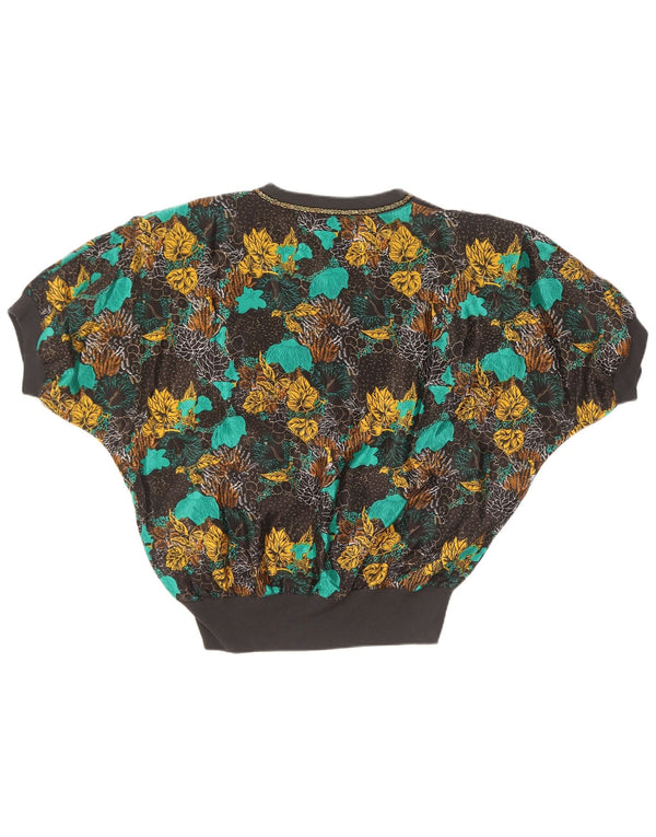 Top camicetta da donna vintage UK 18 XL seta floreale multicolore