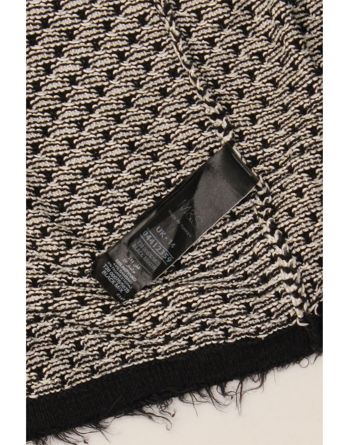 Maglione cardigan aperto da donna Marks & Spencer UK 14 grande nero geometrico