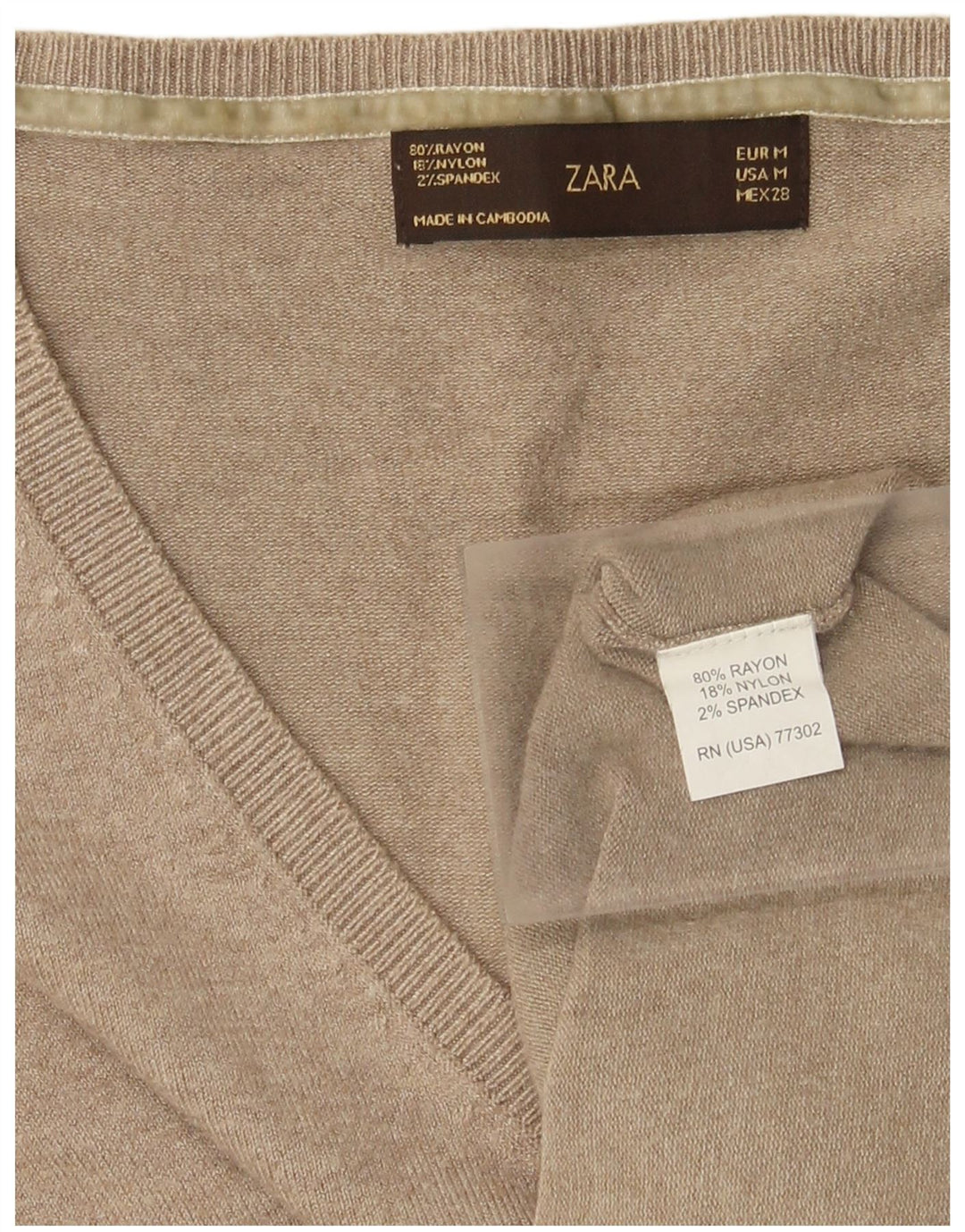 Maglione Zara da donna con scollo a V UK 12 Rayon beige medio