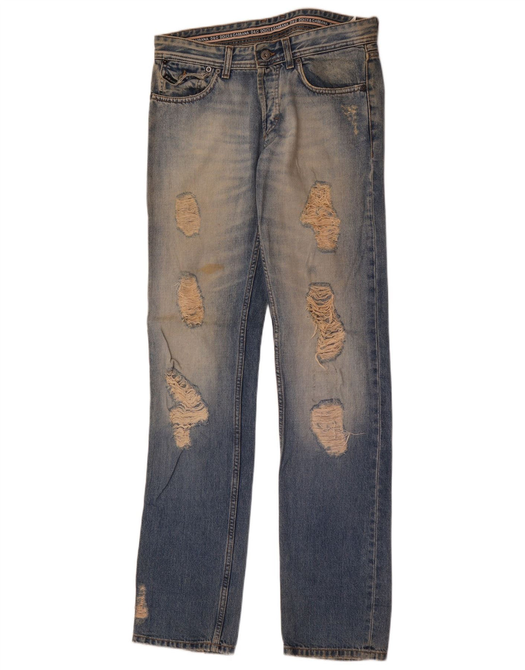 Jeans dritti invecchiati da donna Dolce & Gabbana W32 L37 cotone blu