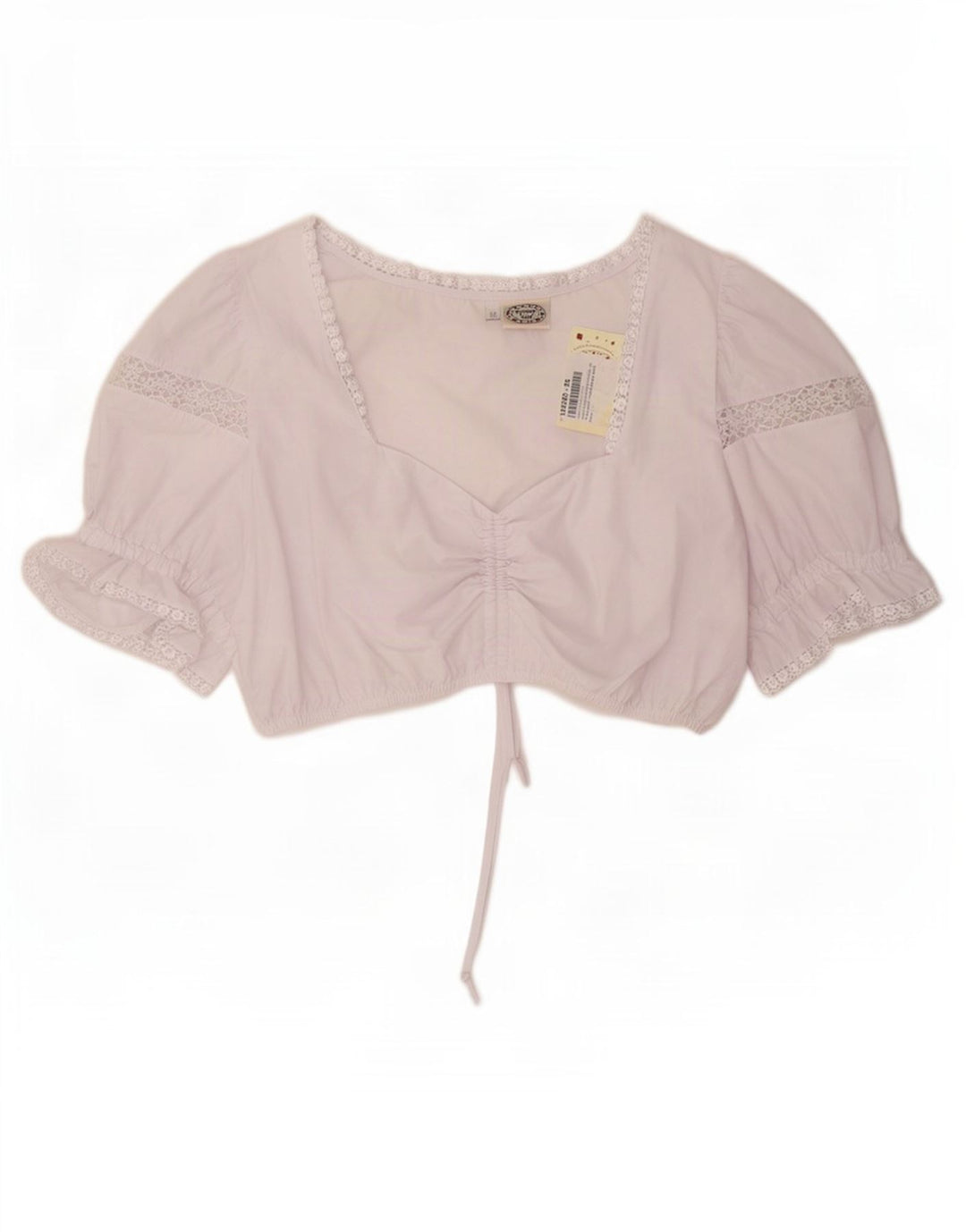 Top corto da donna vintage IT 56 4XL cotone floreale bianco
