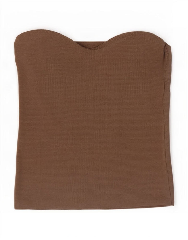 Top corto senza spalline da donna Zara UK 8 piccolo nylon marrone