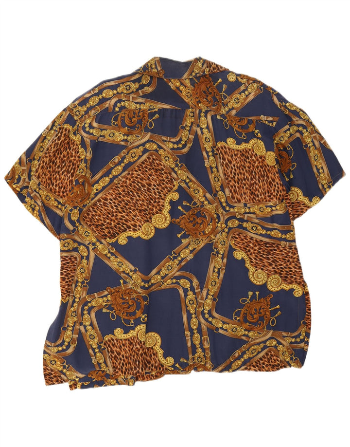 Camicetta camicia vintage da donna con motivo astratto UK 18 XL blu navy