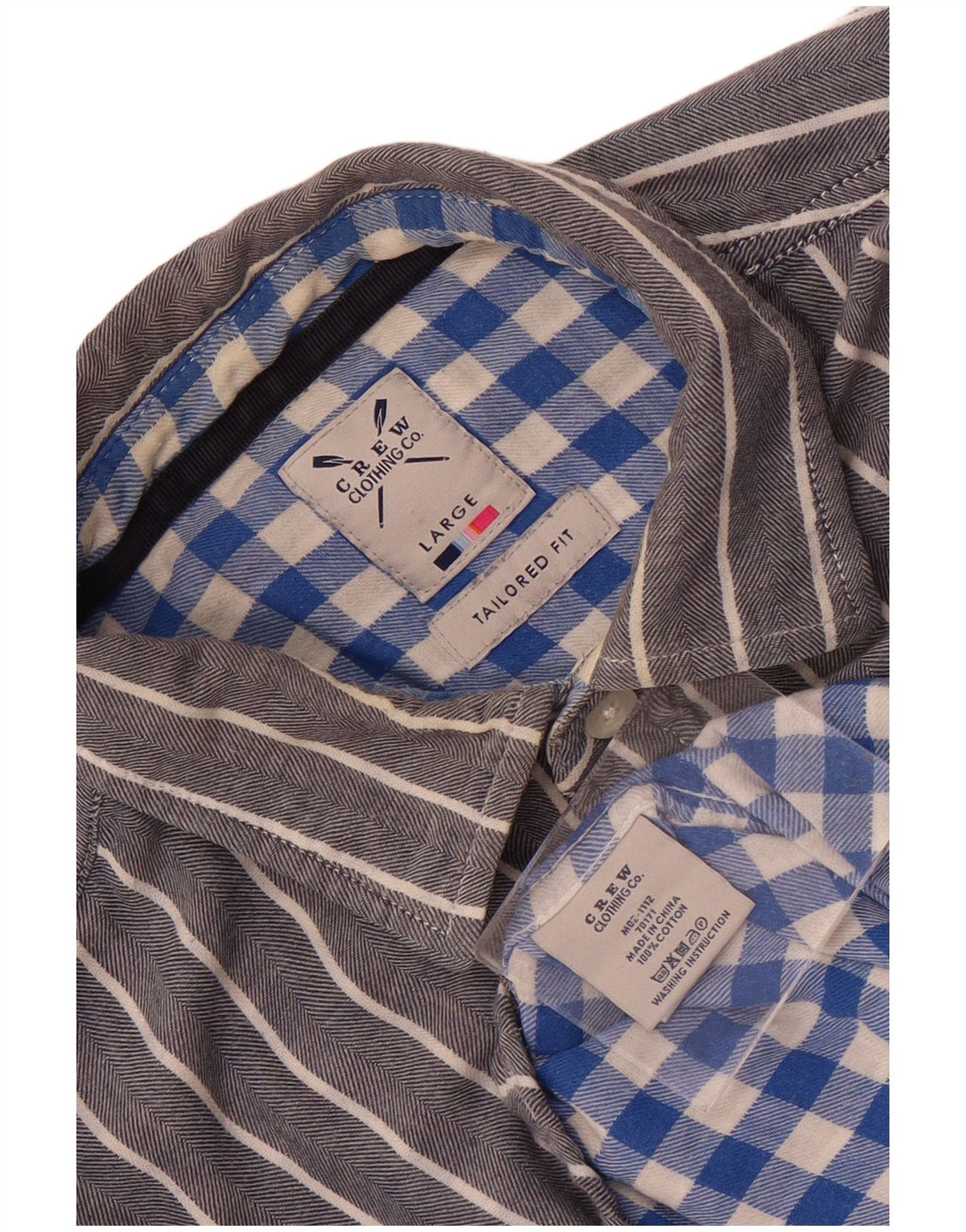 Crew Clothing Camicia da uomo su misura in cotone gessato grigio grande