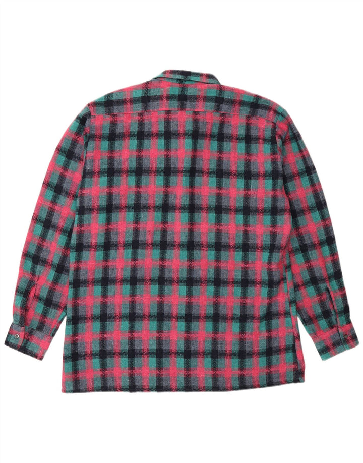 Camicia vintage da uomo in flanella taglia 41/42 grande poliestere a quadri turchese