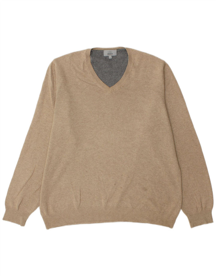 Maglione da uomo Marks & Spencer vestibilità regolare con scollo a V, grande cotone beige