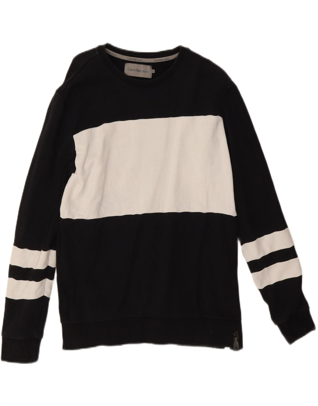 Calvin Klein Jeans Uomo Felpa Maglione Medio Nero Colorblock Cotone