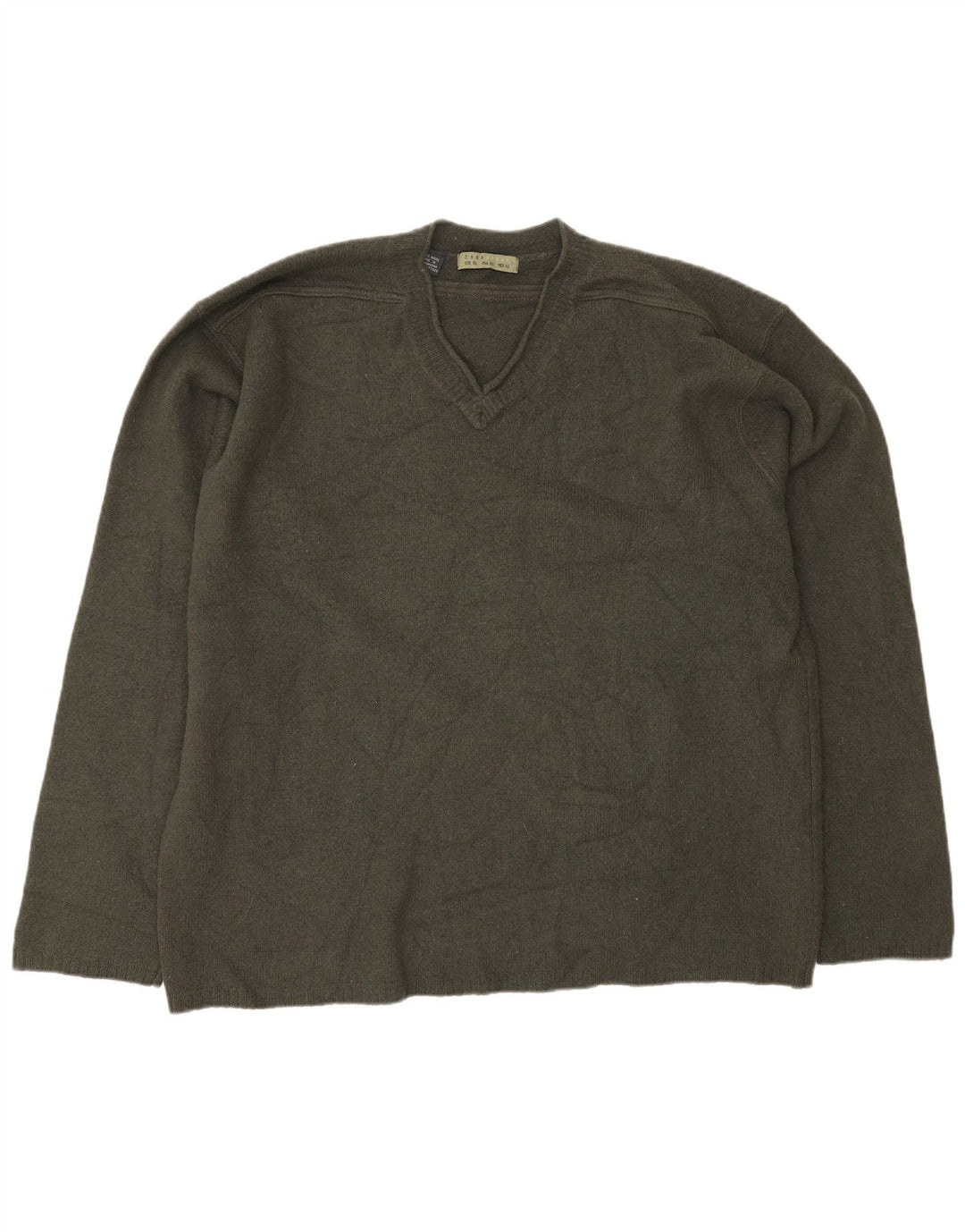 Maglione Zara da uomo con scollo a V XL in lana kaki