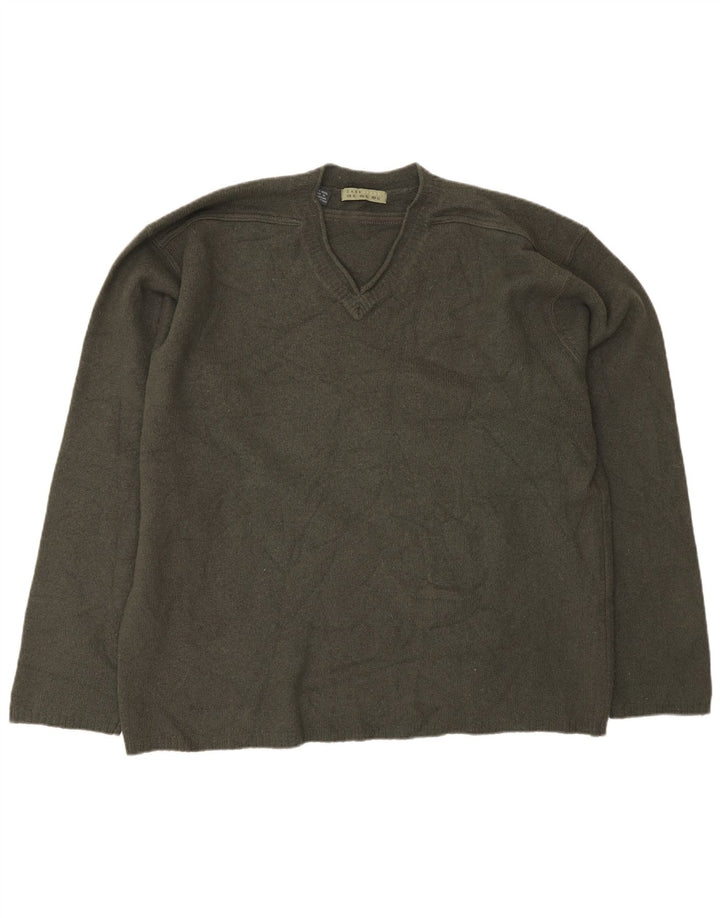 Maglione Zara da uomo con scollo a V XL in lana kaki