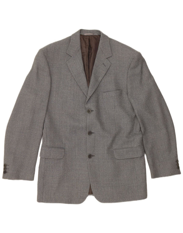 JAEGER Mens Longline 3 Button Blazer Jacket IT 50 Large Blue Wool