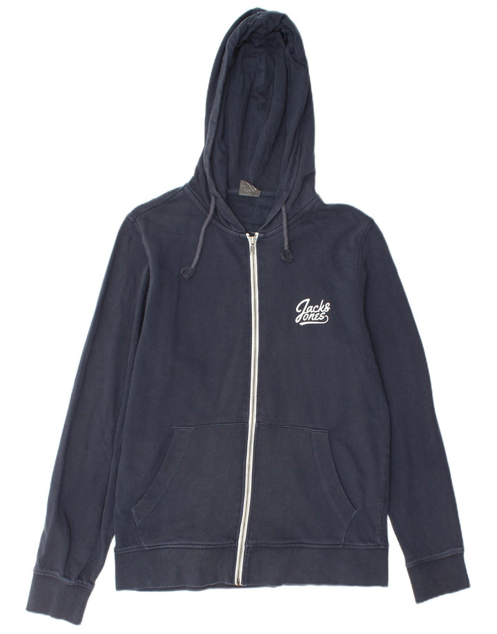 JACK & JONES Maglione con cappuccio e zip da uomo piccolo in cotone blu navy