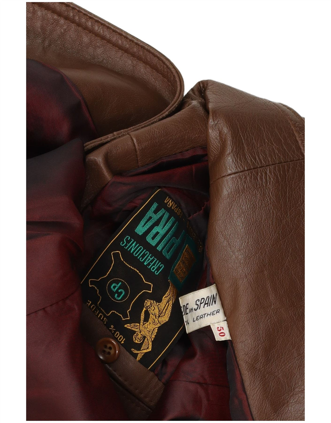 Giacca blazer in pelle vintage da uomo a 3 bottoni EU 50 grande pelle scamosciata marrone