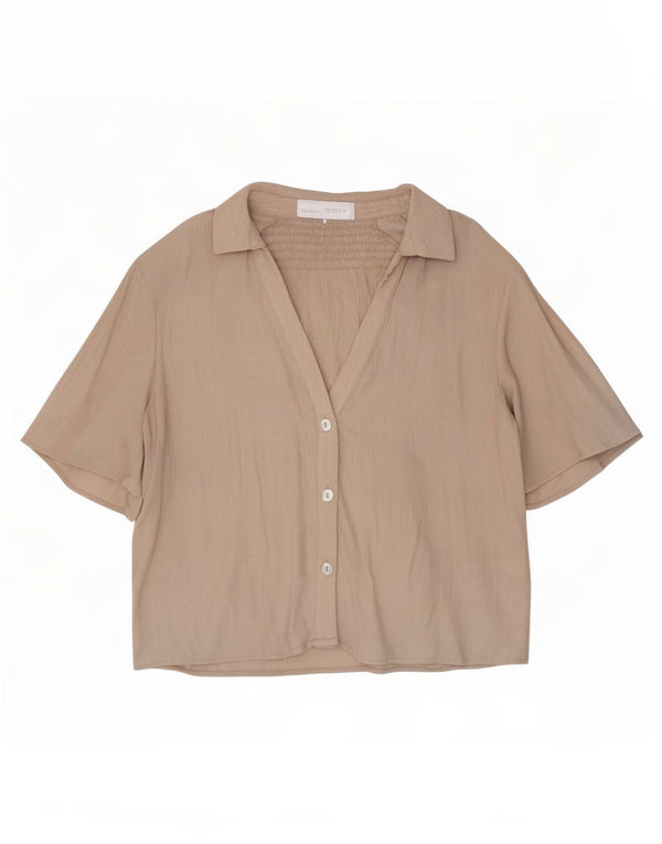 Zara Donna Camicia Oversize a Maniche Corte Camicetta UK 6 XS Beige Viscosa