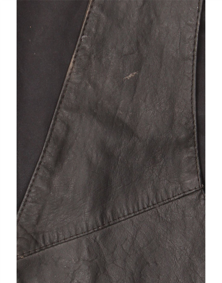 Gilet in pelle vintage da uomo grande nero
