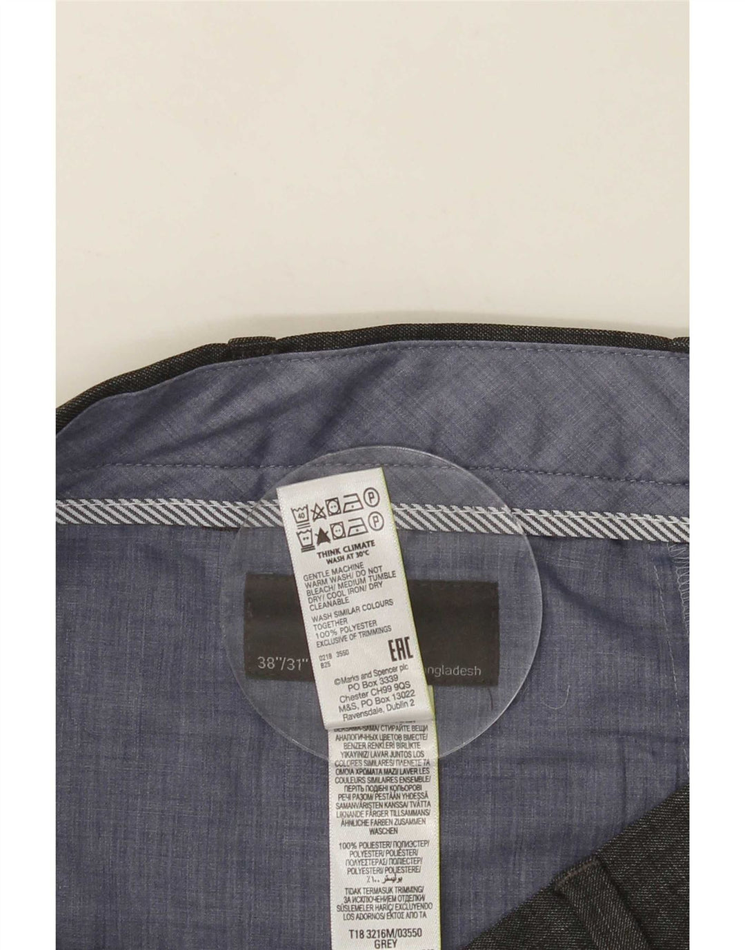Pantaloni da abito regolari da uomo Marks & Spencer W38 L31 poliestere grigio