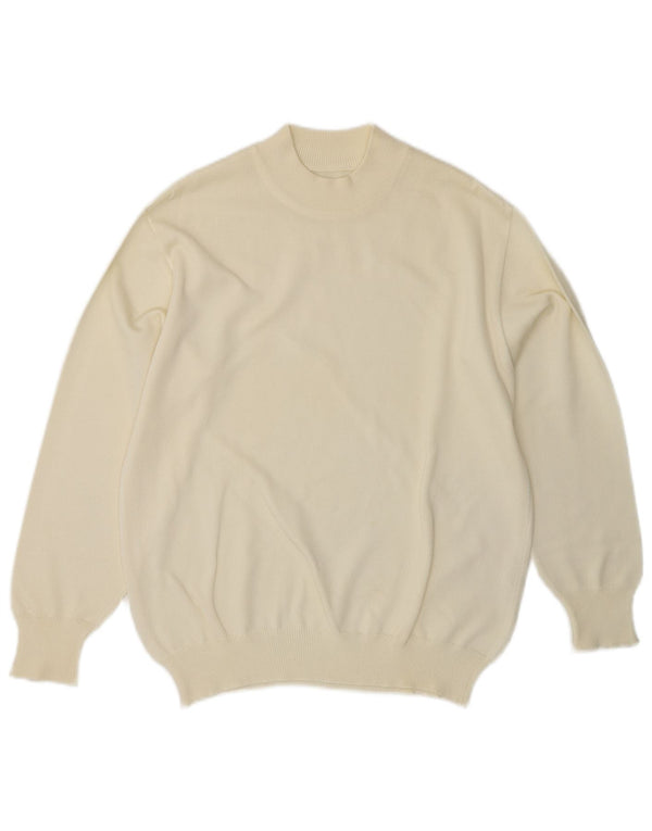 Maglione maglione collo alto da donna VINTAGE UK 14 medio bianco sporco