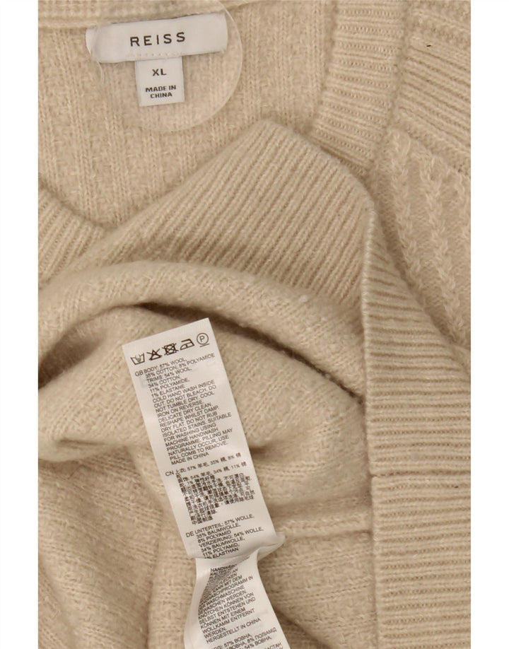 Maglione maglione girocollo da uomo Reiss XL in lana beige