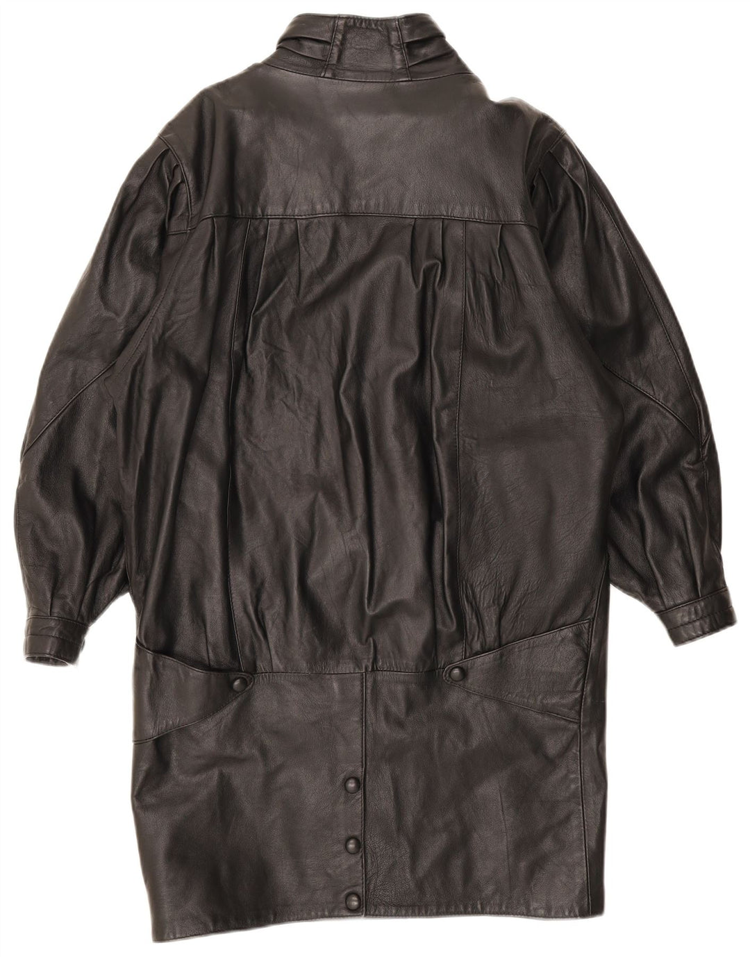 Cappotto oversize in pelle vintage da donna UK 10 piccolo nero