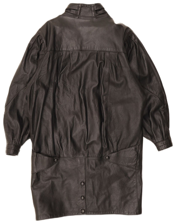 Cappotto oversize in pelle vintage da donna UK 10 piccolo nero