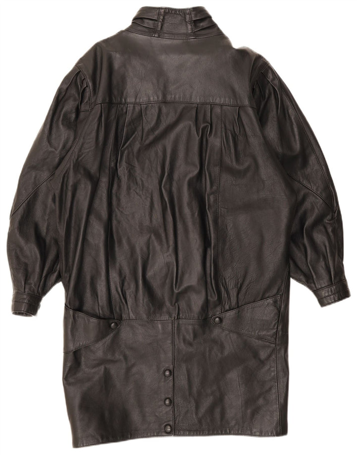 Cappotto oversize in pelle vintage da donna UK 10 piccolo nero