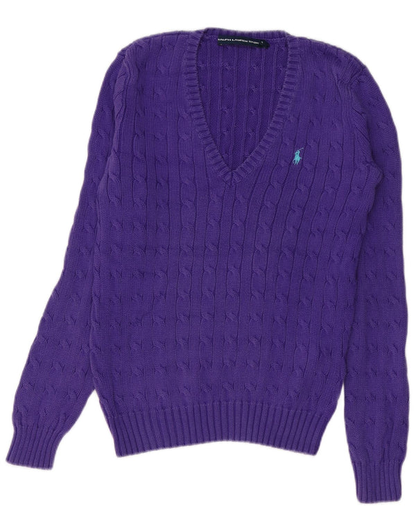 Maglione maglione con scollo a V da donna Ralph Lauren UK 12 Cotone viola medio
