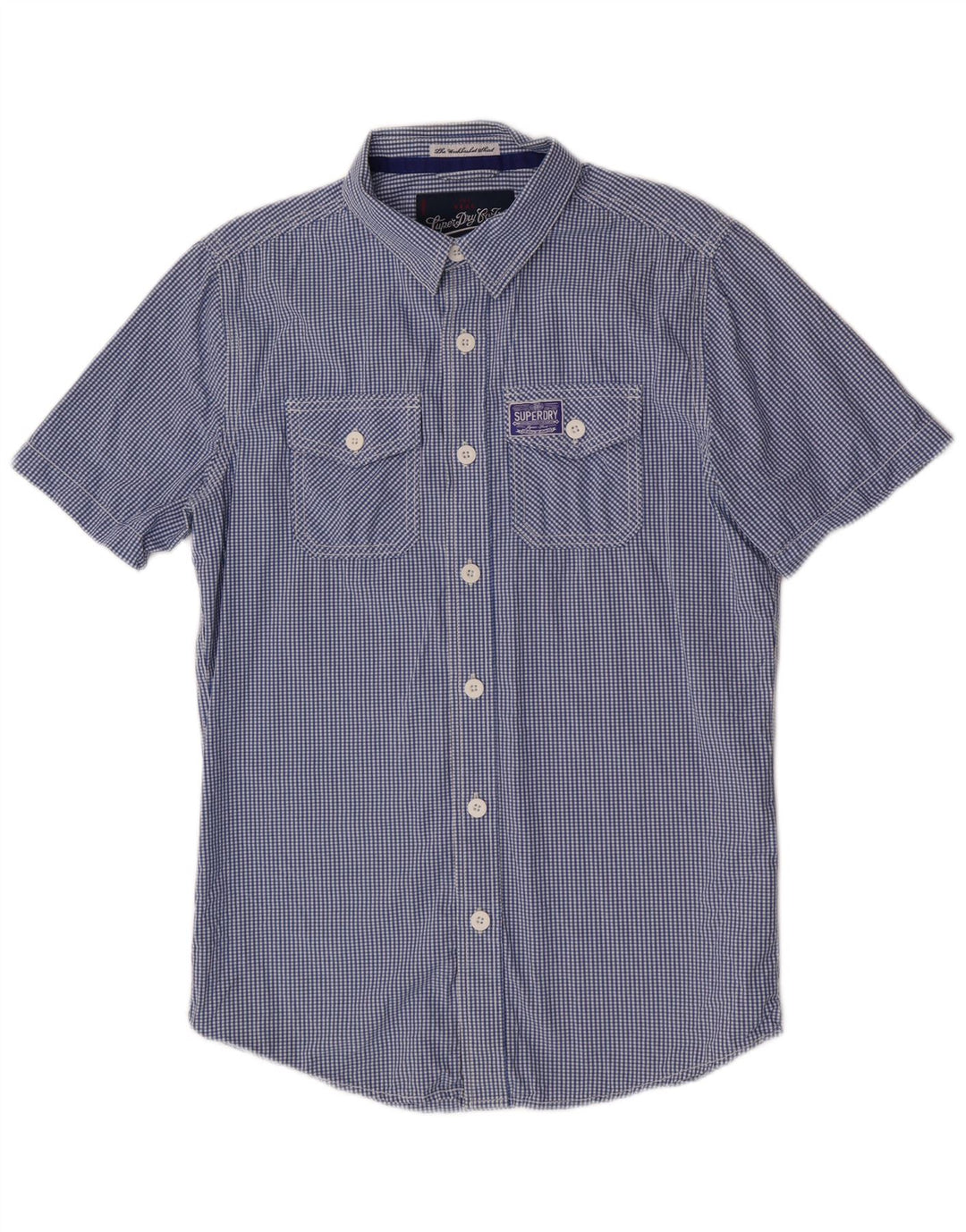 Camicia a maniche corte da uomo Superdry in cotone a quadretti blu medio