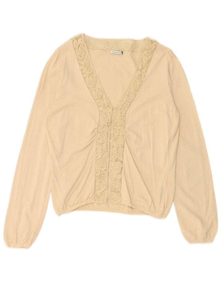 MARELLA Maglione cardigan corto da donna UK 18 XL Viscosa beige