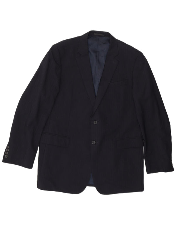 JAEGER Giacca blazer da uomo a 2 bottoni UK 44 2XL Lana gessata blu navy