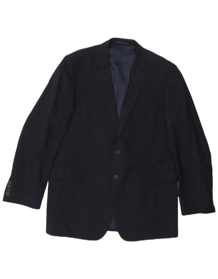 JAEGER Giacca blazer da uomo a 2 bottoni UK 44 2XL Lana gessata blu navy