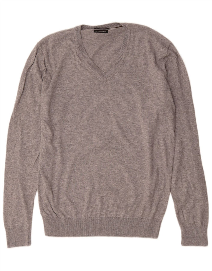 Maglione Zara da uomo con scollo a V, grande cotone chiazzato grigio