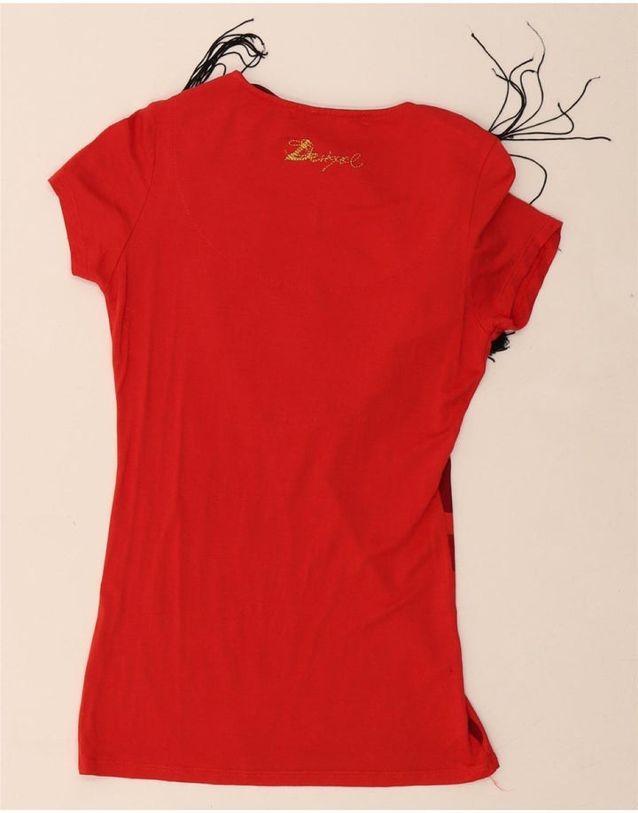 DESIGUAL Womens Graphic T-Shirt Top UK 8 Small Red Spotted Vintage Desigual and Second-Hand Desigual from Messina Hembry 