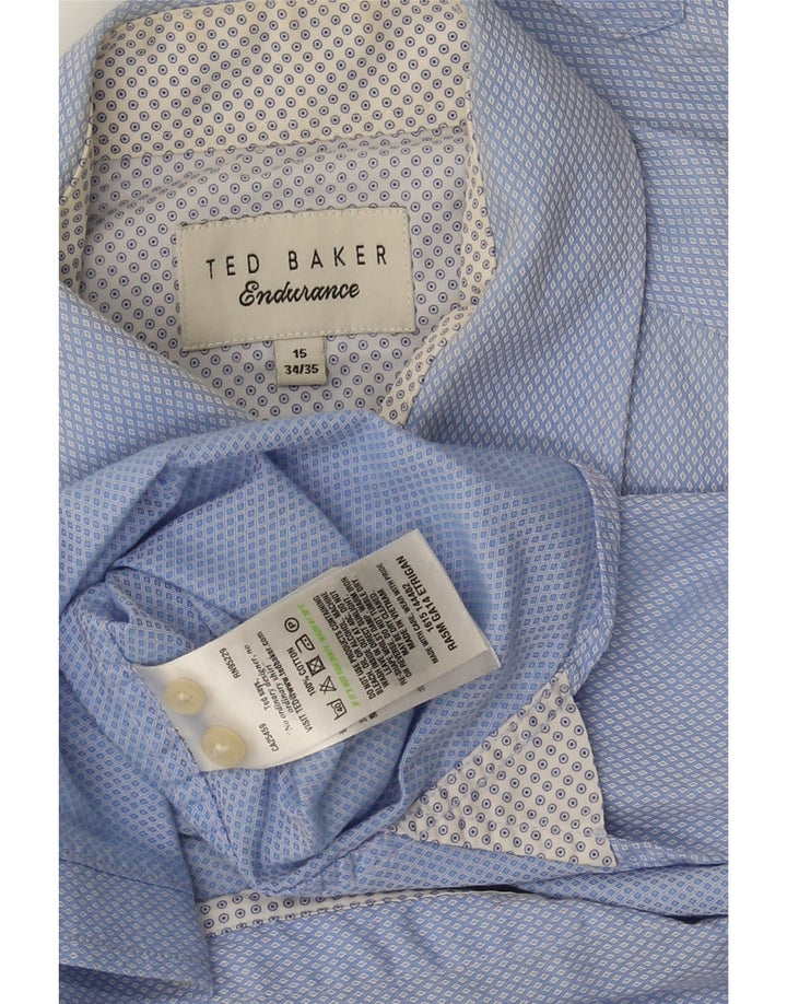 Camicia da uomo Ted Baker taglia 15 cotone geometrico blu medio
