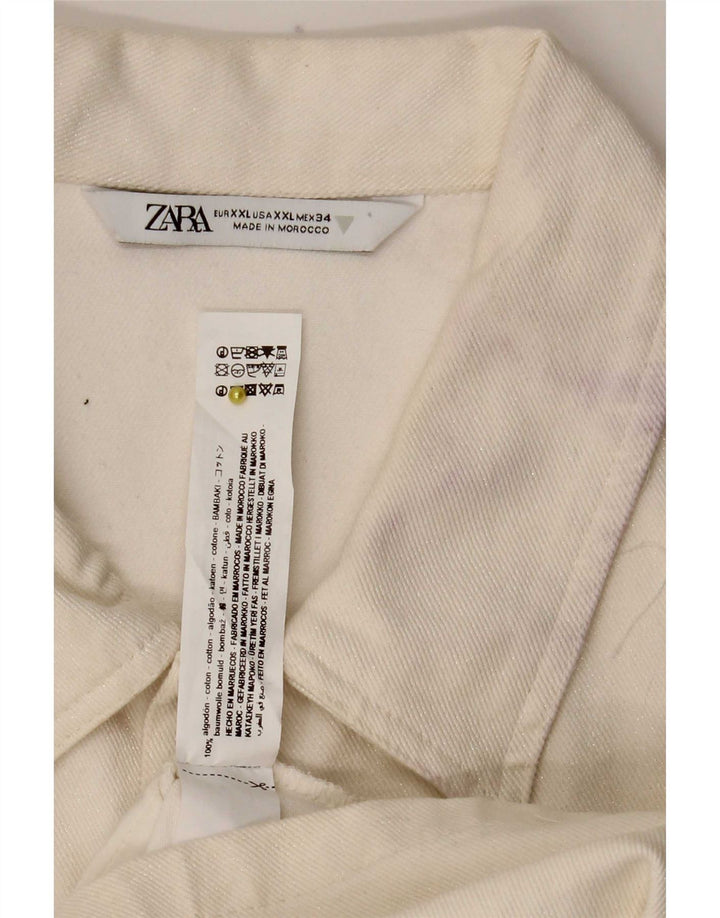 Tutina corta in denim da donna Zara UK 20 2XL cotone bianco