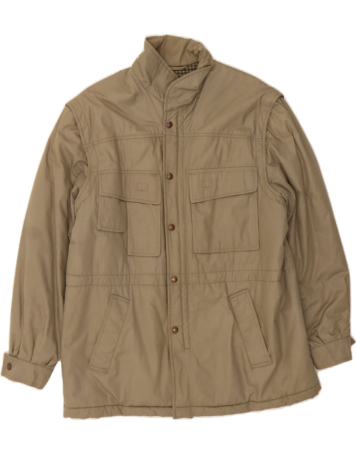 VINTAGE Mens Utility Jacket UK 38 Medium Beige Polyester Vintage Vintage and Second-Hand Vintage from Messina Hembry 