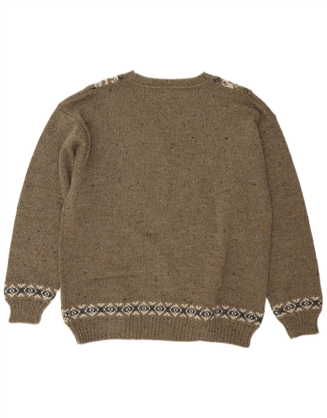 Maglione vintage da uomo con scollo a V medio kaki Fair Isle