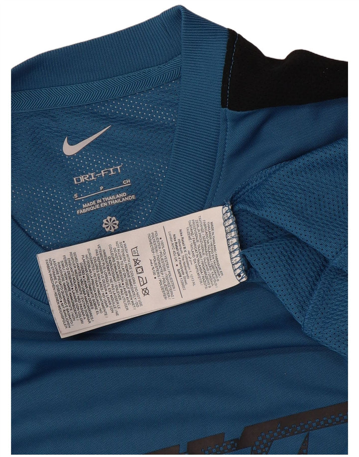 T-shirt grafica NIKE Dri Fit da uomo, piccola, in poliestere color block blu