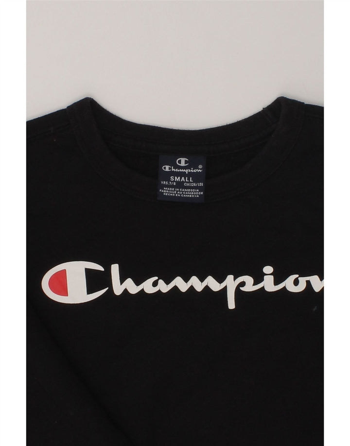 CHAMPION Boys Graphic Sweatshirt Jumper 7-8 Years Small  Black Cotton | Vintage Champion | Thrift | Second-Hand Champion | Used Clothing | Messina Hembry 