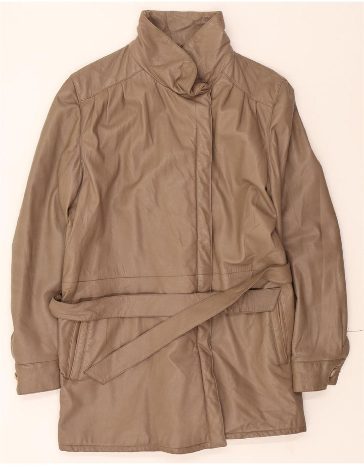 VINTAGE Womens Leather Coat UK 14 Medium Beige Vintage Vintage and Second-Hand Vintage from Messina Hembry 
