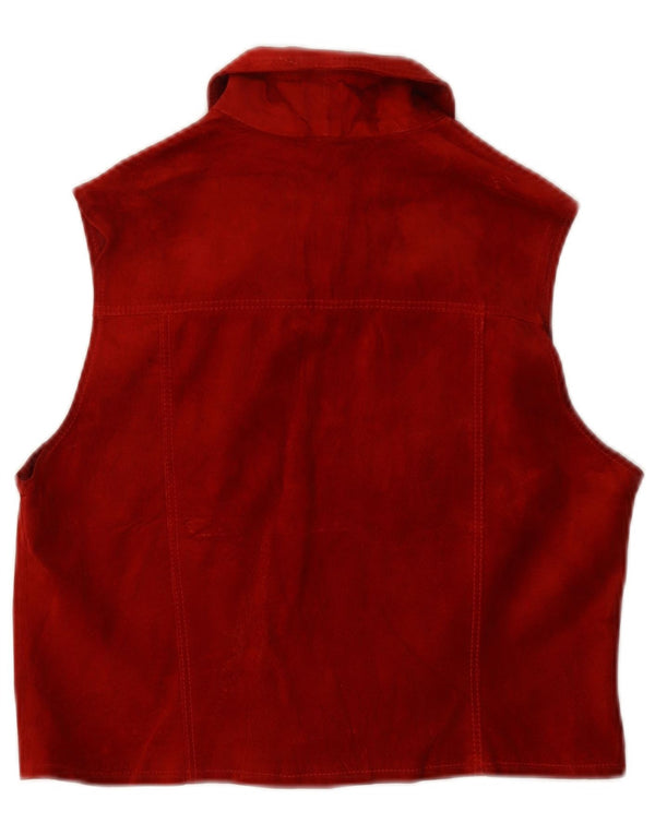 Gilet vintage da donna in pelle scamosciata UK 14 grande pelle rossa