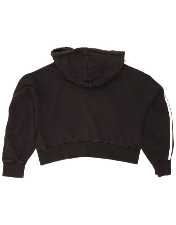 Felpa con cappuccio oversize corta da donna Adidas UK 12 cotone nero medio