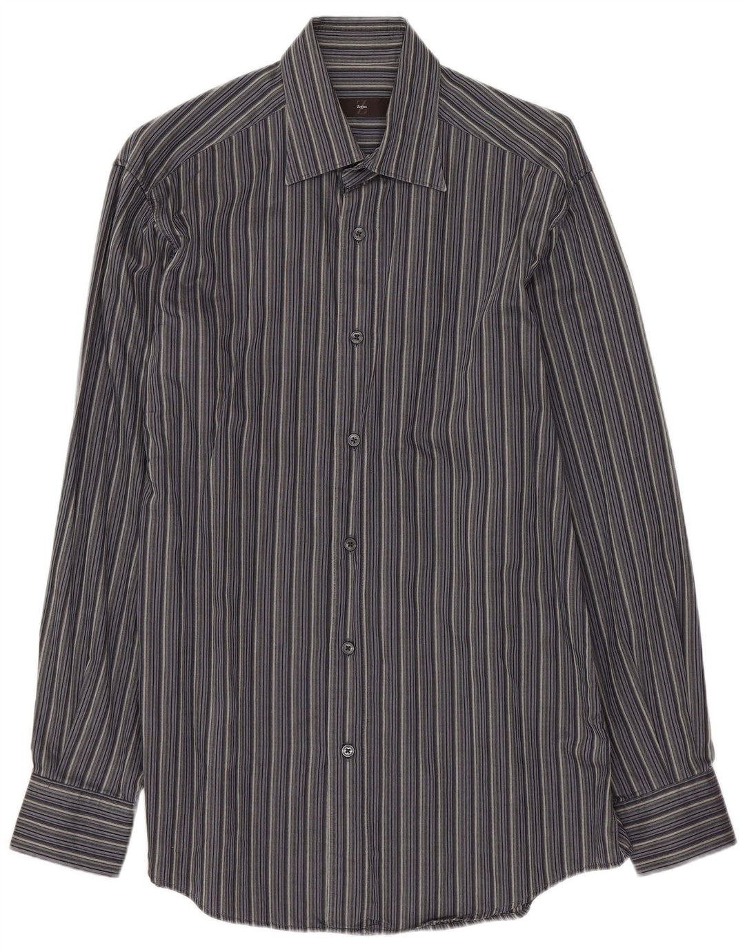 Camicia Zegna Uomo Cotone Rigato Grigio Medio