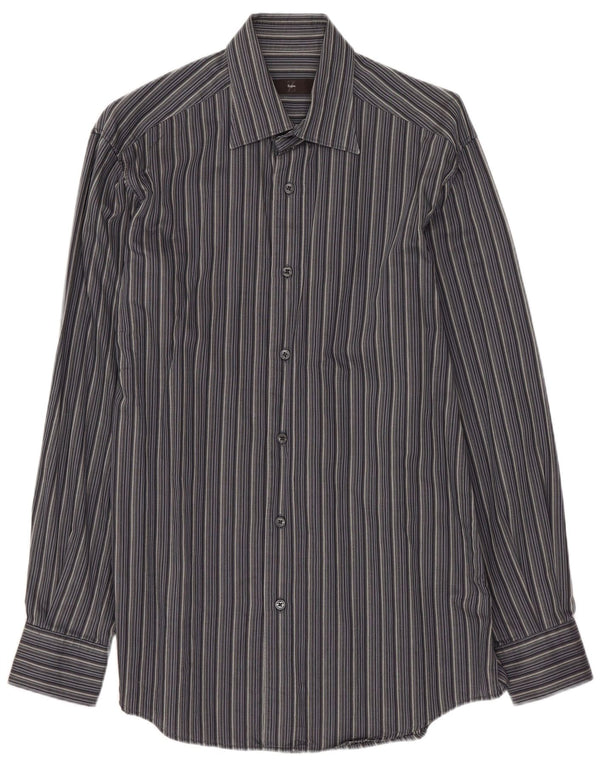 Camicia Zegna Uomo Cotone Rigato Grigio Medio