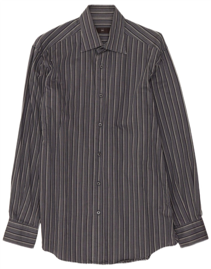 Camicia Zegna Uomo Cotone Rigato Grigio Medio