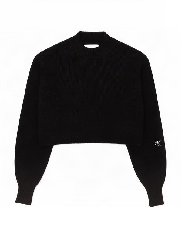 Calvin Klein Jeans maglione da donna corto con collo dolcevita UK 6 XS nero