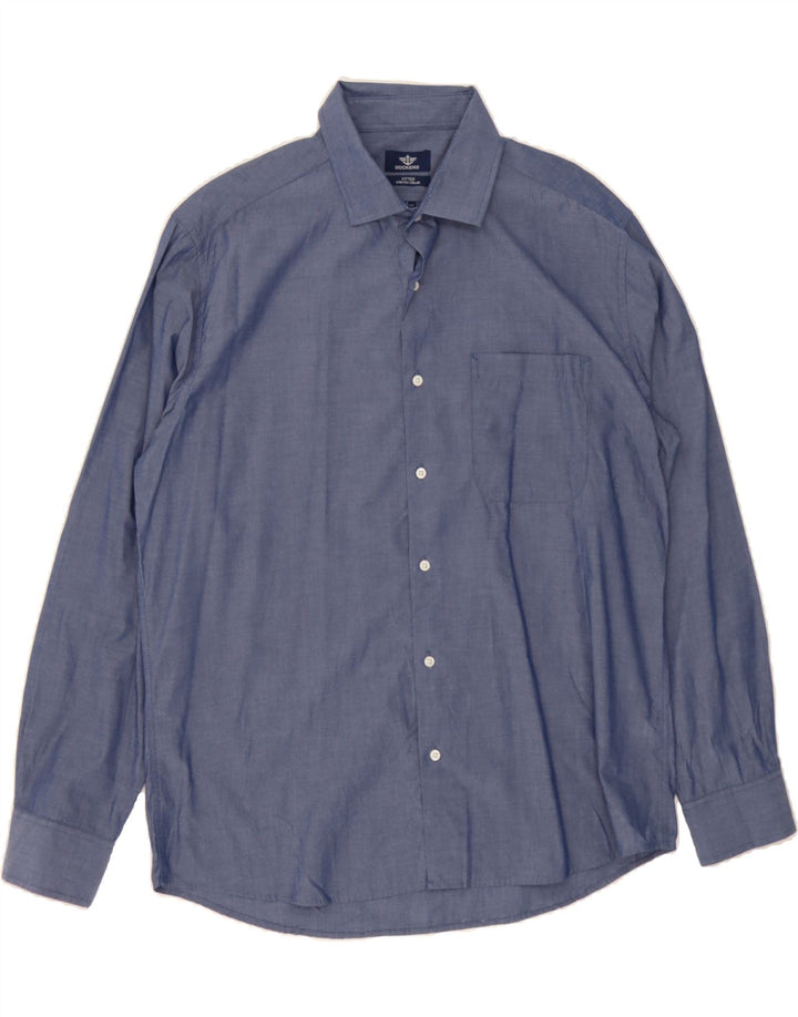 DOCKERS Mens Fitted Shirt Size 16 1/2 Large Blue Cotton Vintage Dockers and Second-Hand Dockers from Messina Hembry 